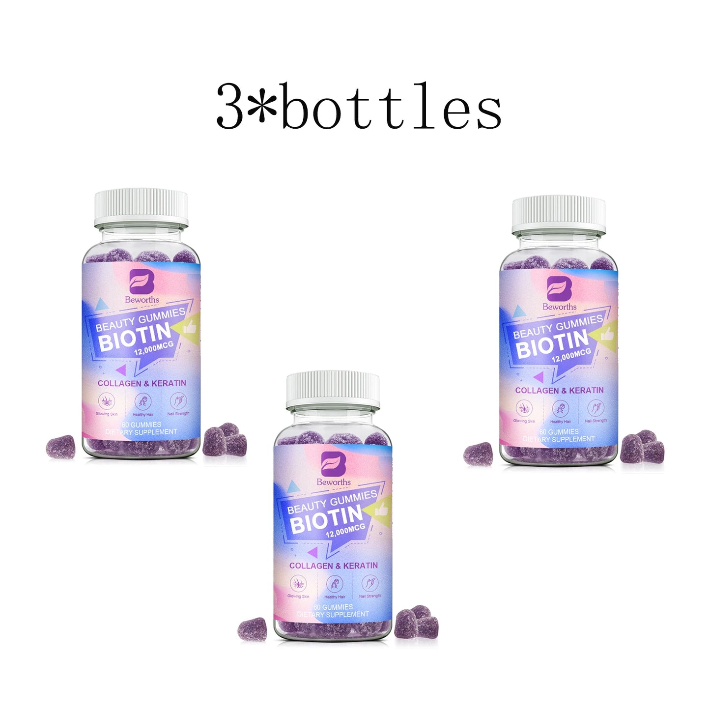 Vitamin Biotin Gummies 12,000 mcg for Stronger Hair, Skin & Nails - 60 Gummies
