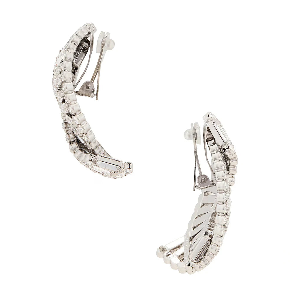 Braided Geometric Clip Earrings for Women Temperament Rhinestone Clip Earrings