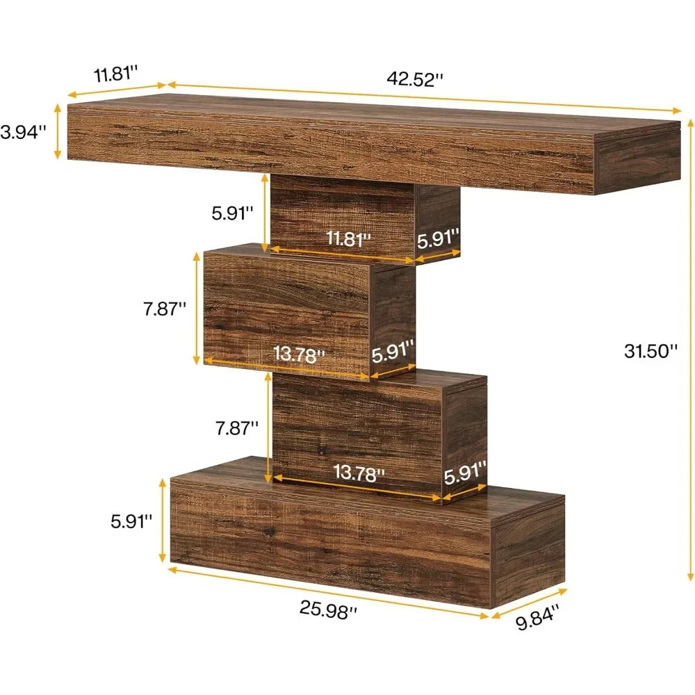 Console Table, 42.5-Inch Narrow Wood Sofa Table
Behind Couch with Geometric Base, Industrial Entryway Accent Table