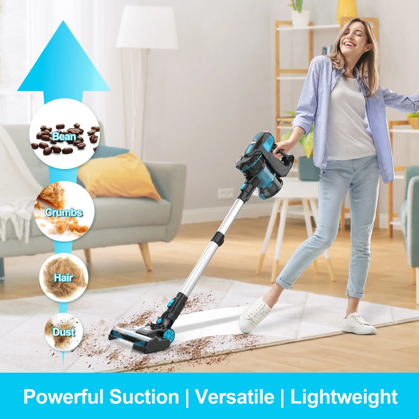 Cordless Vacuum Cleaner, 20KPa Stick Vacuum up to 6-in-1 Cordless Stick Vacuum for Household Cleaning