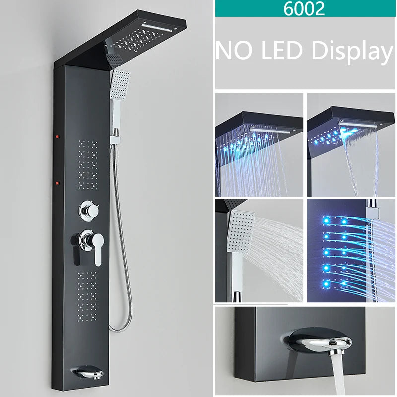 LED Shower Faucet Bathroom SPA Massage Jet Shower Matte Black
Column System Waterfall Rain Shower Panel Bidet Sprayer Tap