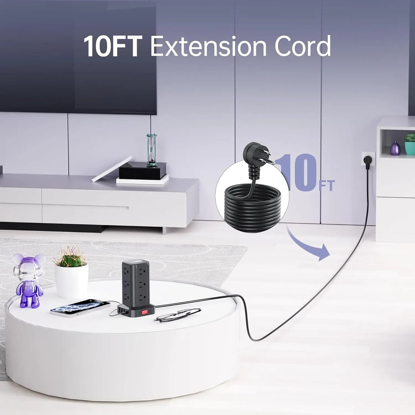 Surge Protector Power Strip Tower 10FT Extension Cord with Multiple Outlets
12 AC 4 USB (1 USB C)Mini Power Strip with USB Port