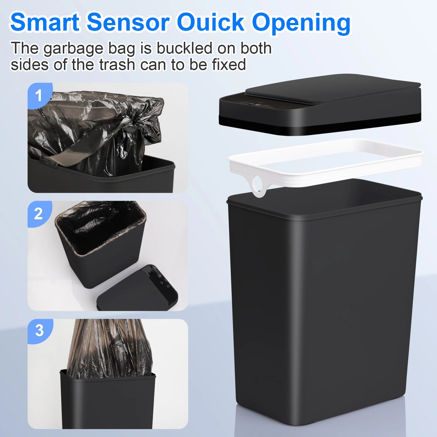 2 Pack 12L Bathroom Automatic Trash Can Touchless Motion Sensor
Slim Garbage Can Lid for Bedroom Living room Office Black