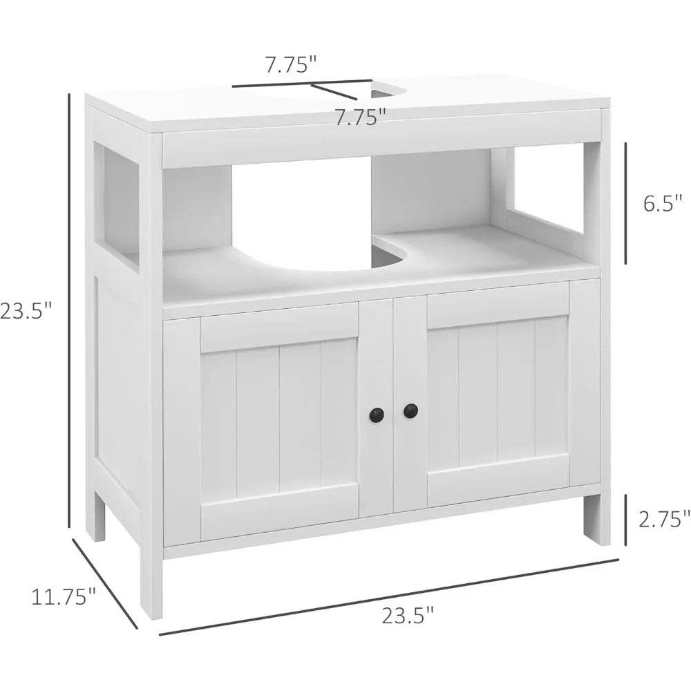 Pedestal Sink Storage Cabinet, Under Sink Cabinet with 2 Doors and Open Shelf
