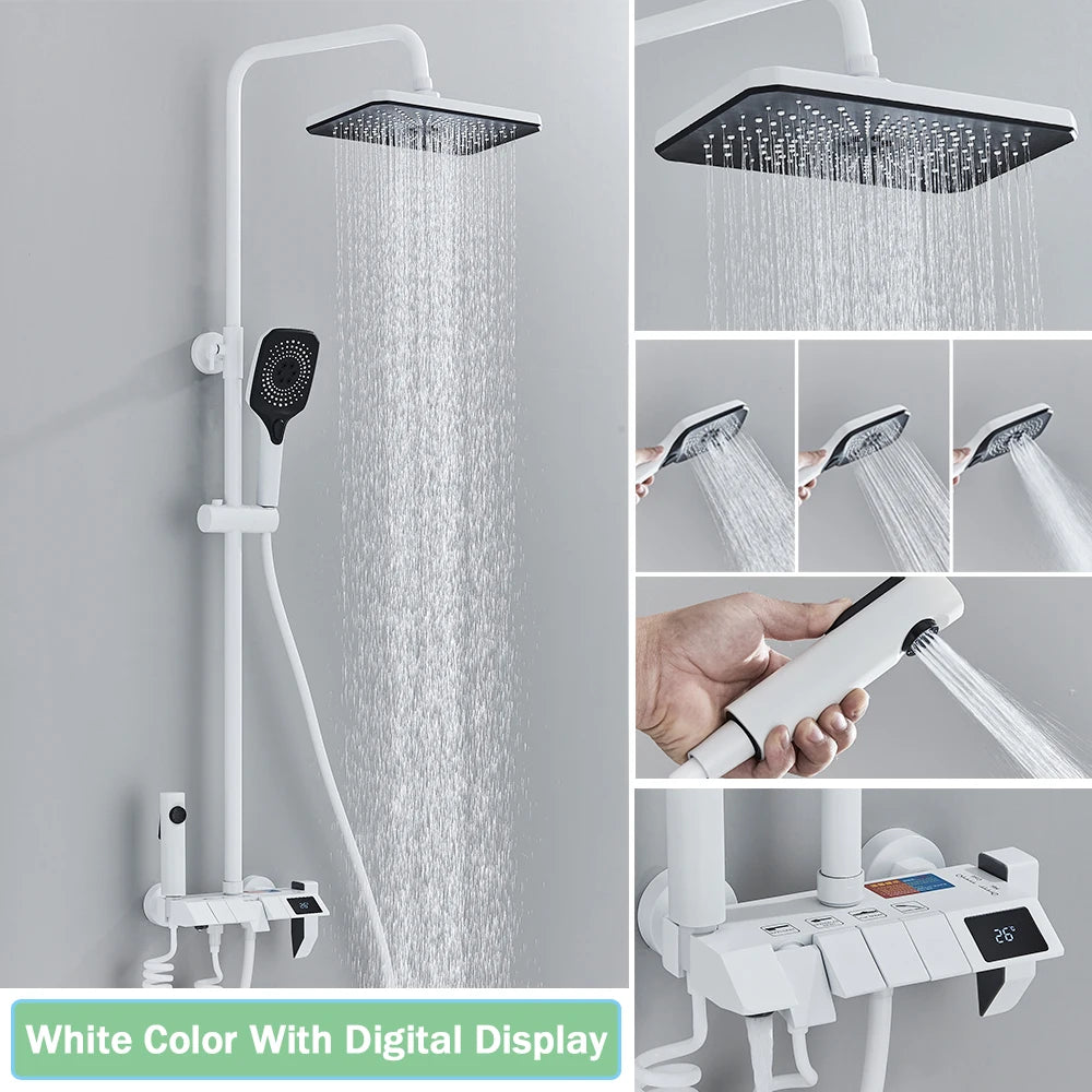 Black Smart Digital Display Shower Faucet Set Piano Style
Rainfall Bathroom System Grey Digital Mixer Tap Bidet Shower