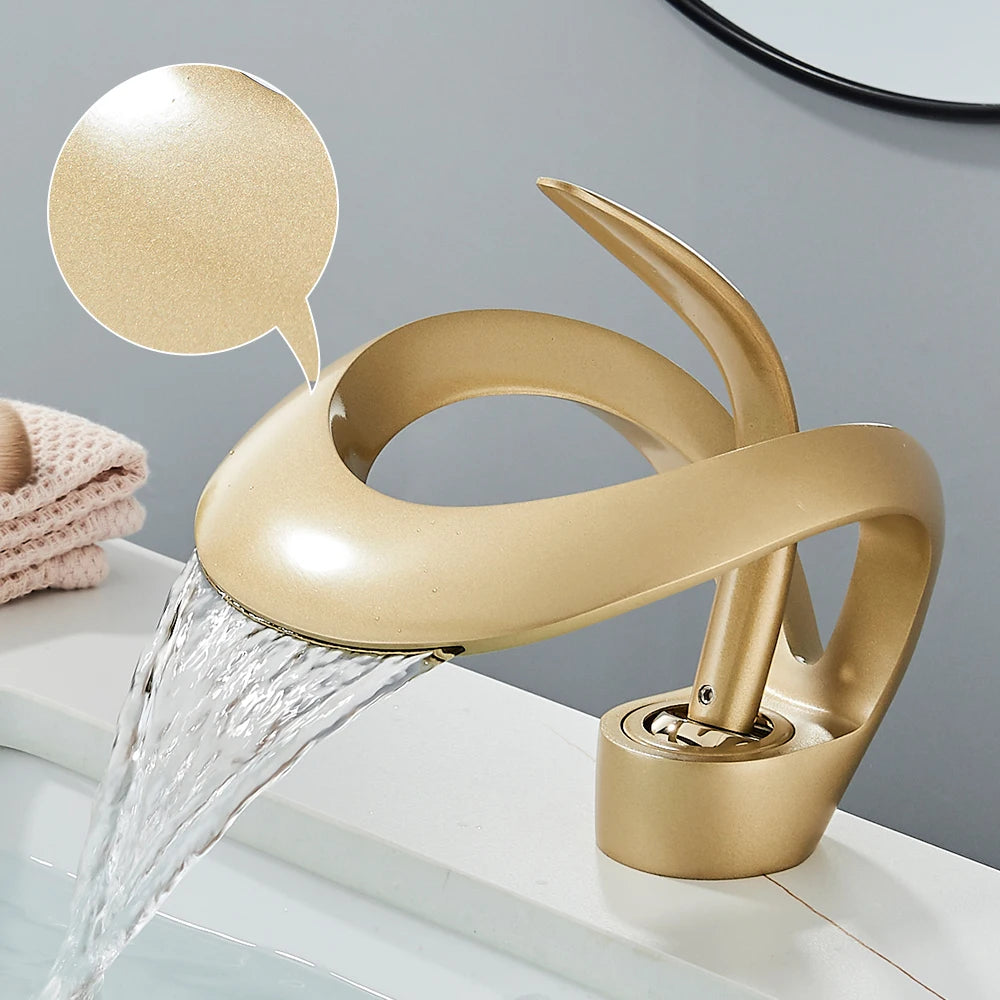 Solid Brass Waterfall Basin Faucet Single Handle Hot Cold Water