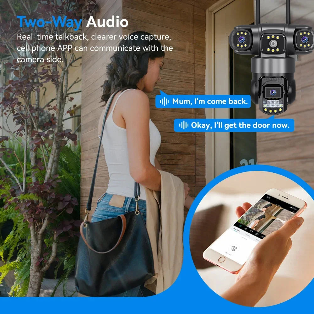 WiFi IP Camera Outdoor 12MP 6K Triple Lenses Triple Screens
Security Video Monitor Night Vision Waterproof CCTV Cameras