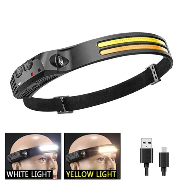 Powerful COB Induction Headlamp 5 Lighting Modes Head Flashlight Built-in Battery USB Charging Outdoor Camping Fishing Headlight