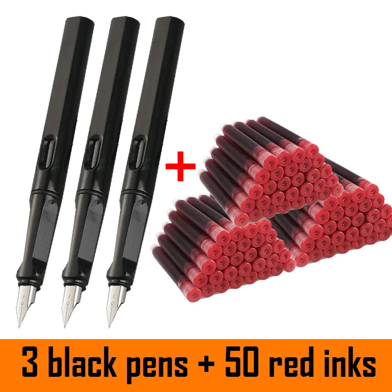 53Pcs Fountain Pen Replaceable Ink Set Black/Blue/Red ink 0.3 Writing Supplies