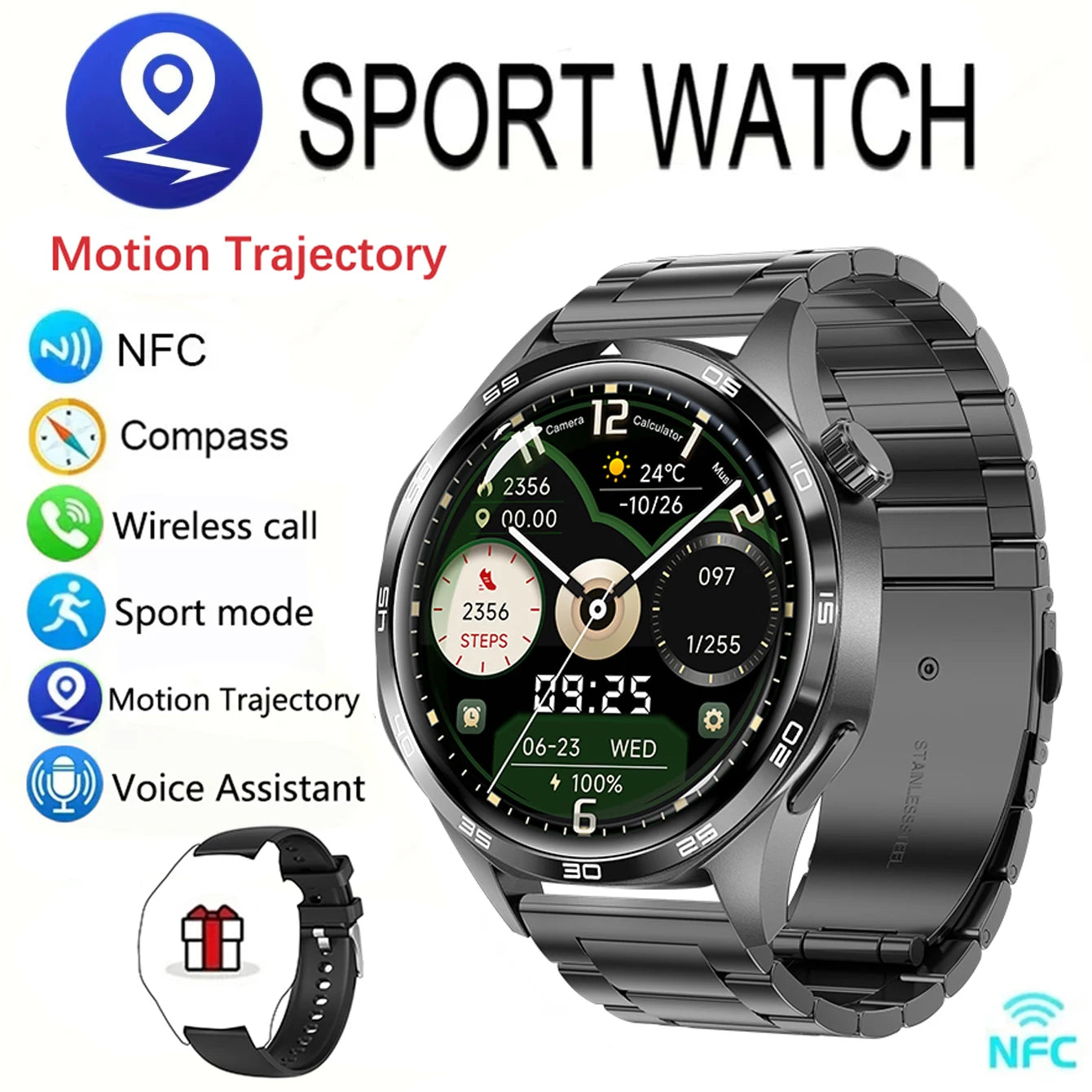 New Men's Smart 5.0 Bluetooth GPS Function, Heart Rate Health Monitoring
1.53-inch Smart Watch, Activity, Ste[, & Distance Tracker