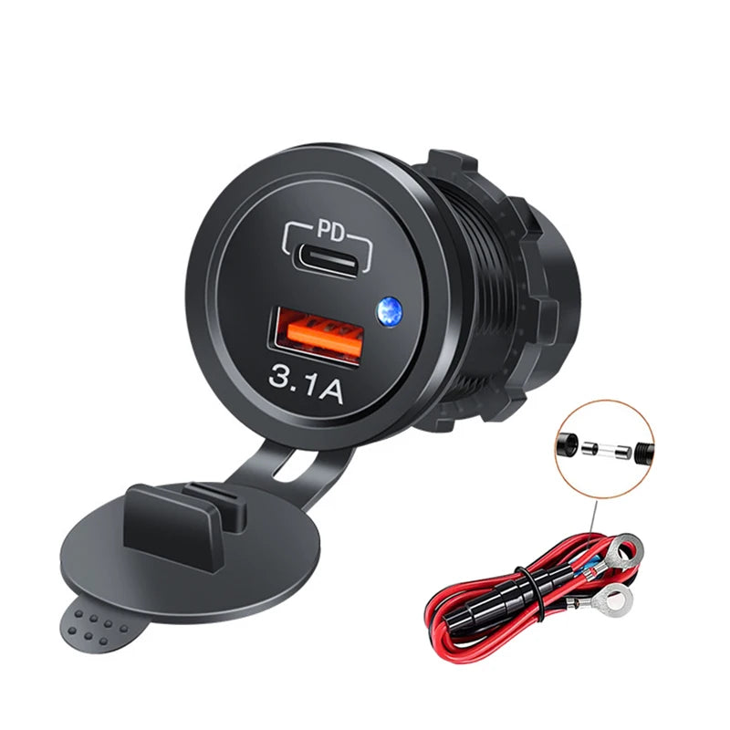Newest Motorcycle Car 2025 Charger LED Light USB Type-C Charger
Power Socket Cigarette Lighter Waterproof for Car Truck ATV Boat
