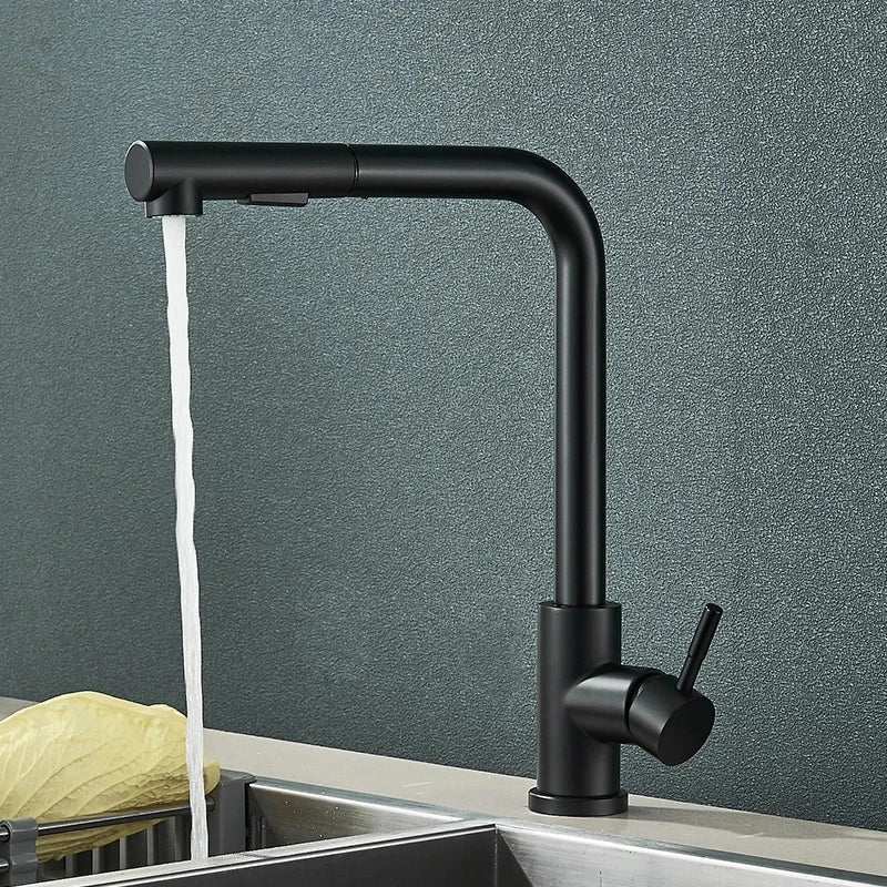 Black 360° Rotation Stream Sprayer Nozzle Stainless Steel Hot Cold Taps Kitchen Faucet Deck Mounted Mixer Tap