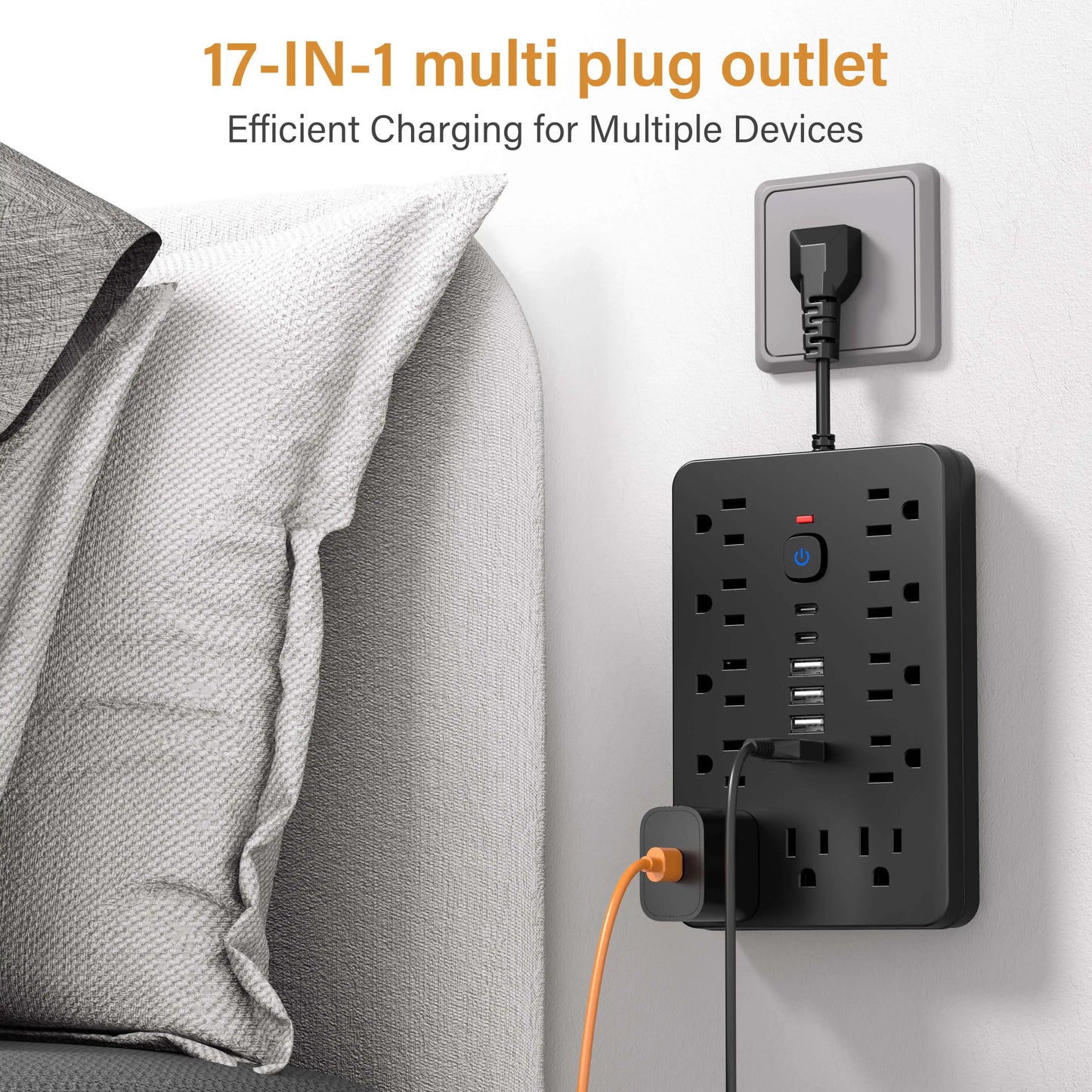 Versatile 17-in-1 Power Hub with Surge Protection
- Includes 11 AC Outlets, 4 USB Ports & 2 Type-C