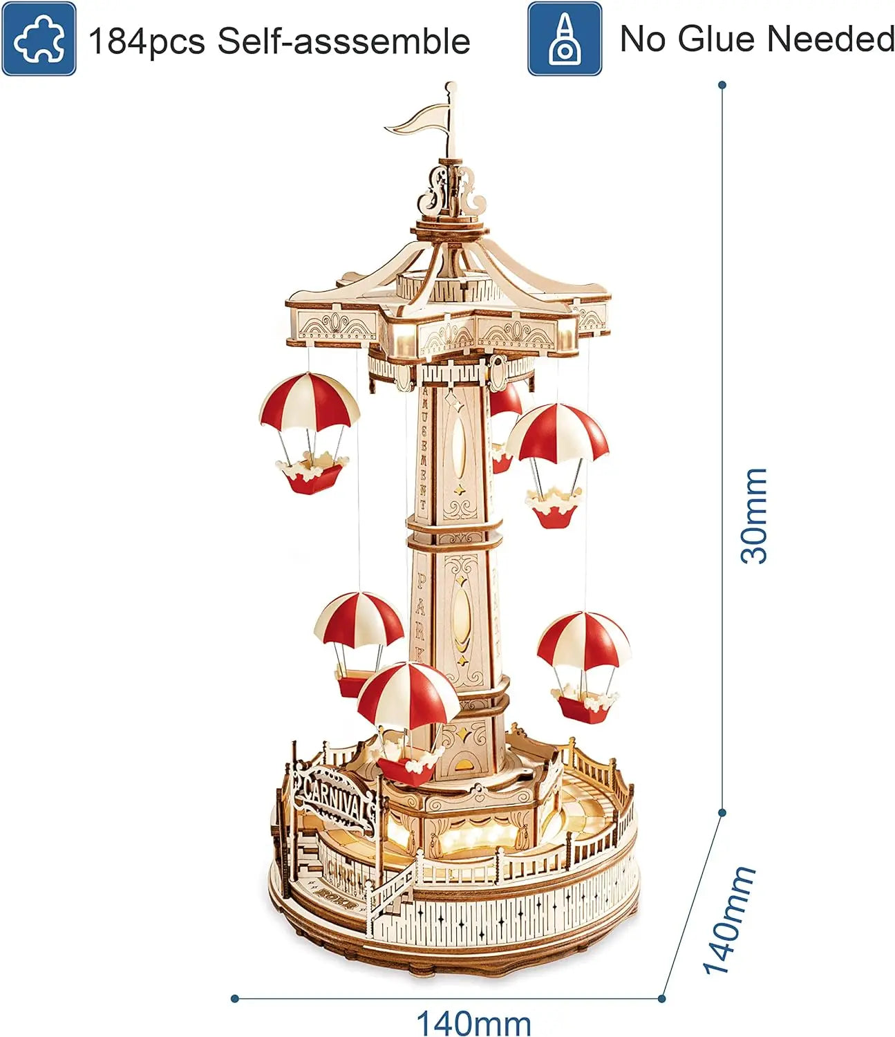 Magic Amusement Park Wooden Toys DIY Music Box Moveable 3D Wooden Puzzle