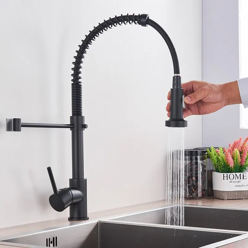 Matte Black Pull Down Kitchen Faucet Chrome Dual Modes Nozzle Hot Cold
Water Mixer Crane Tap Brass Spring Kitchen Sink Faucets