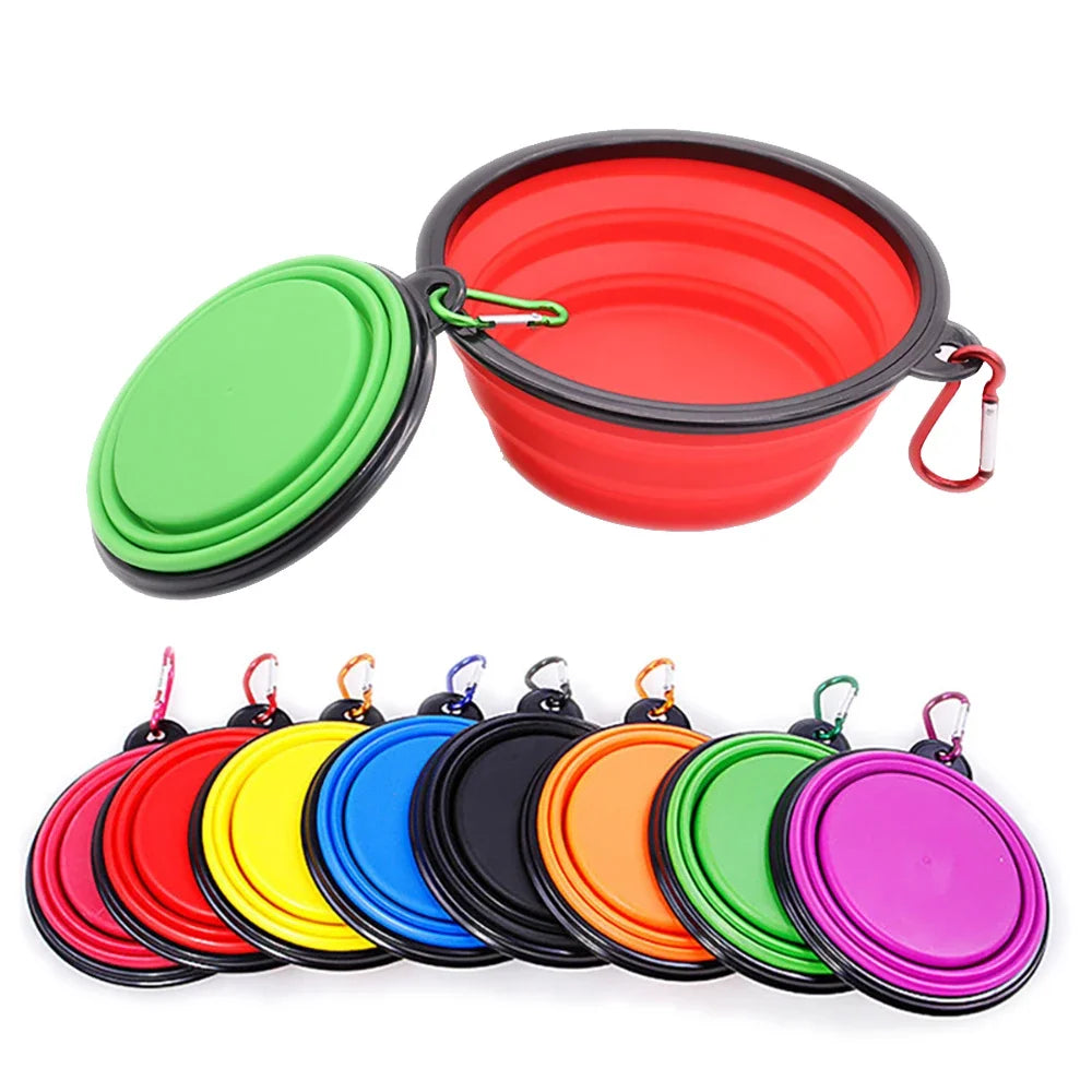 Outdoor Portable Pet Folding Bowl Silicone Dog Feeders with Hanging Hook Cat Dog Bowl Pet Items Dog Food Bowl