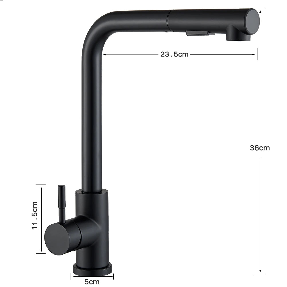 Black Flexible Pull Out Kitchen Faucet Stainless Steel
2 Modes Nozzle Faucets 360 Degree Rotating Hot Cold Water Sink Mixer Tap