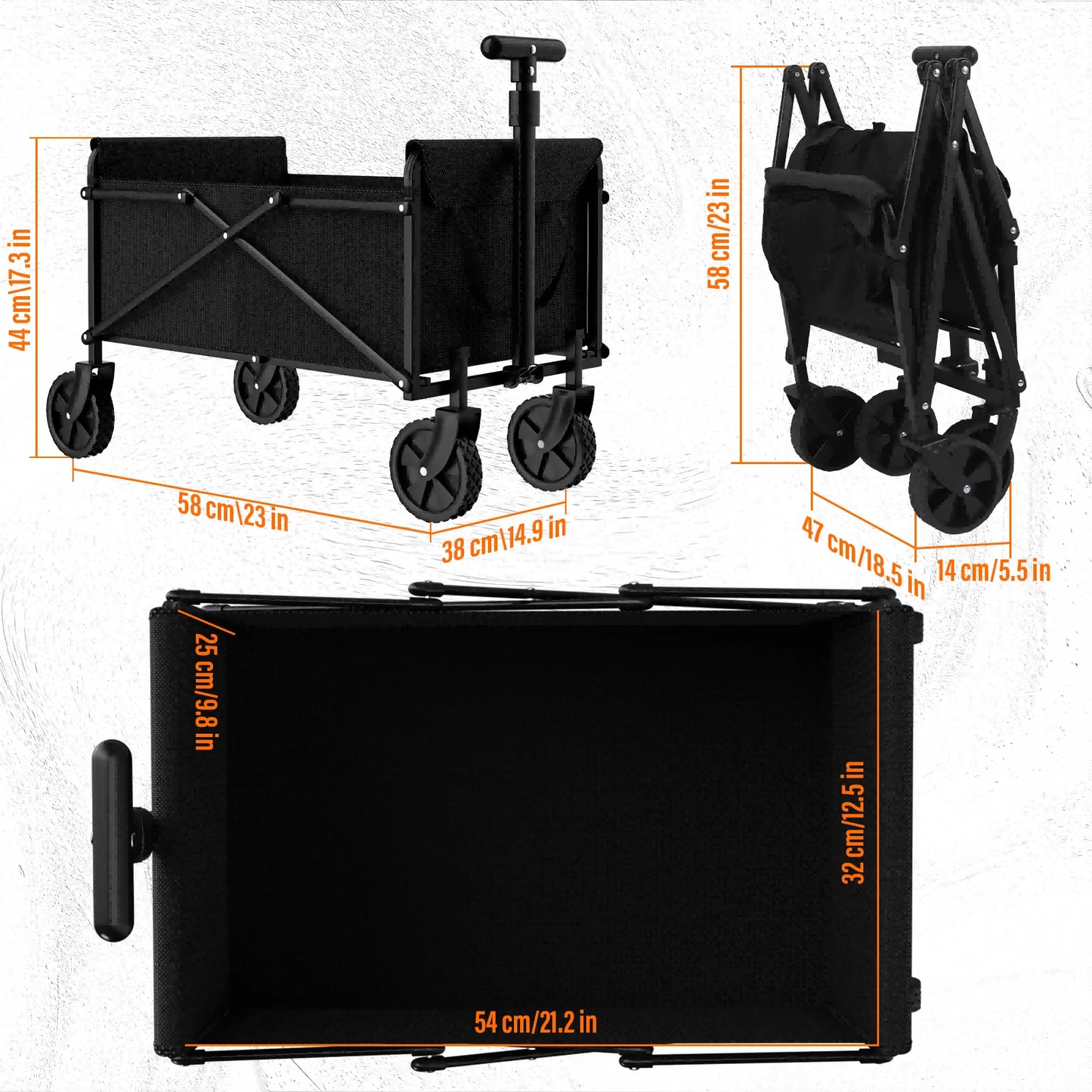 Black Small Handcart Outdoor Garden Folding Cart
Collapsible Utility Shopping Cart Wagon Portable Picnic Beach Trolley Cart