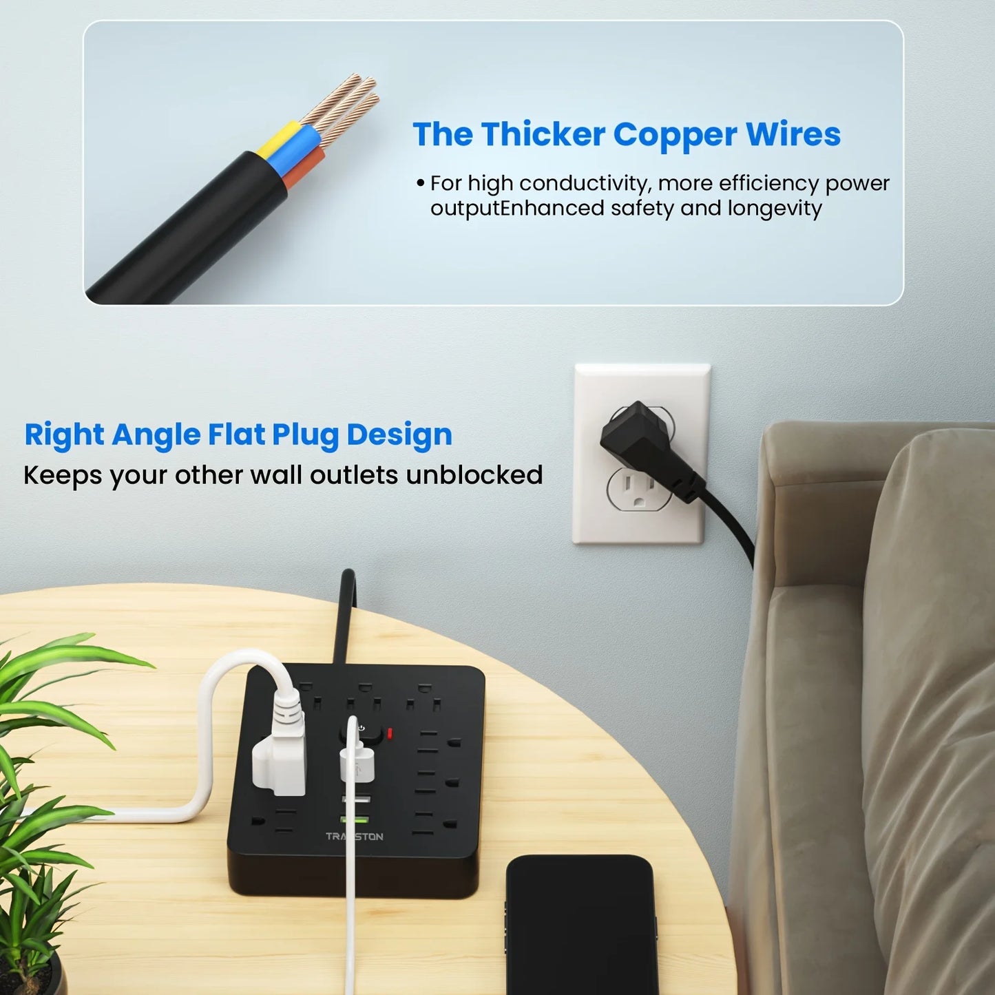 Power Outlet with Surge Protector, 9 sockets 3 USB Ports,
5ft Extension Cord, Quick Charge, For Home and Office,Black