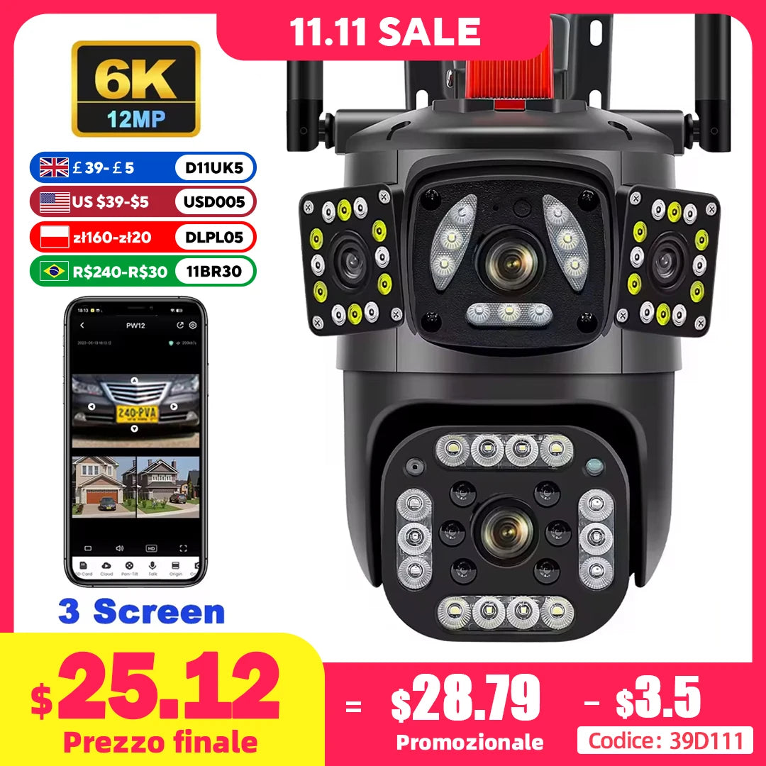 WiFi IP Camera Outdoor 3 Screen View PTZ Surveillance Cam
Auto Tracking CCTV Surveillance Security Cam P2P Street Camera
