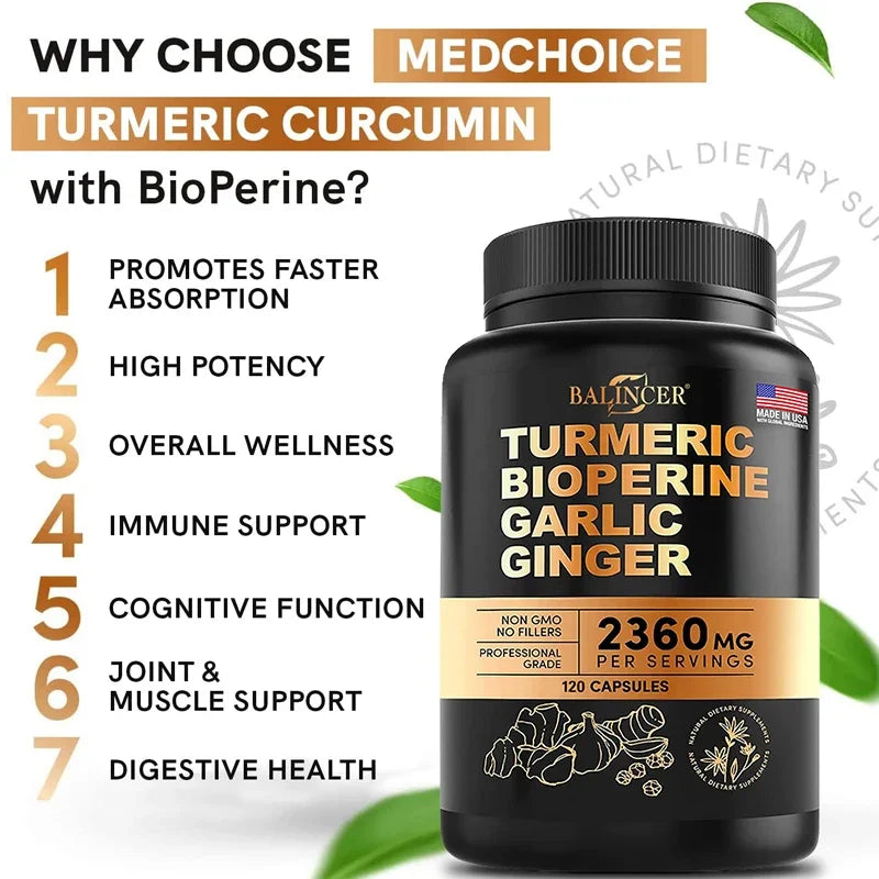 Turmeric Extract - helps fast absorption of vitamins and
anti-inflammatory, joint muscle, immune system health