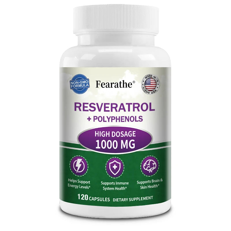 Resveratrol + Polyphenol Antioxidant Supplement 1000mg
- Balances Body Energy, Supports Skin, Cell, Brain, Immune Health