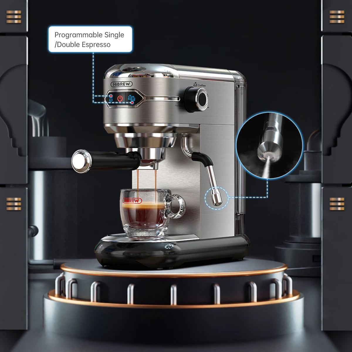 HiBREW Coffee Maker Cafetera 20 Bar Inox Semi Automatic Super Slim
ESE POD & Powder Espresso Machine Hot Water H11