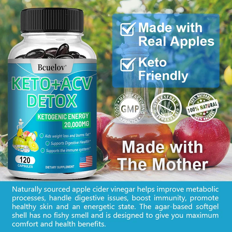 Keto + Apple Cider Vinegar Detox Capsules -
Support Immune, Digestion, Energy, Fat Burning, Weight Management, Metabolism