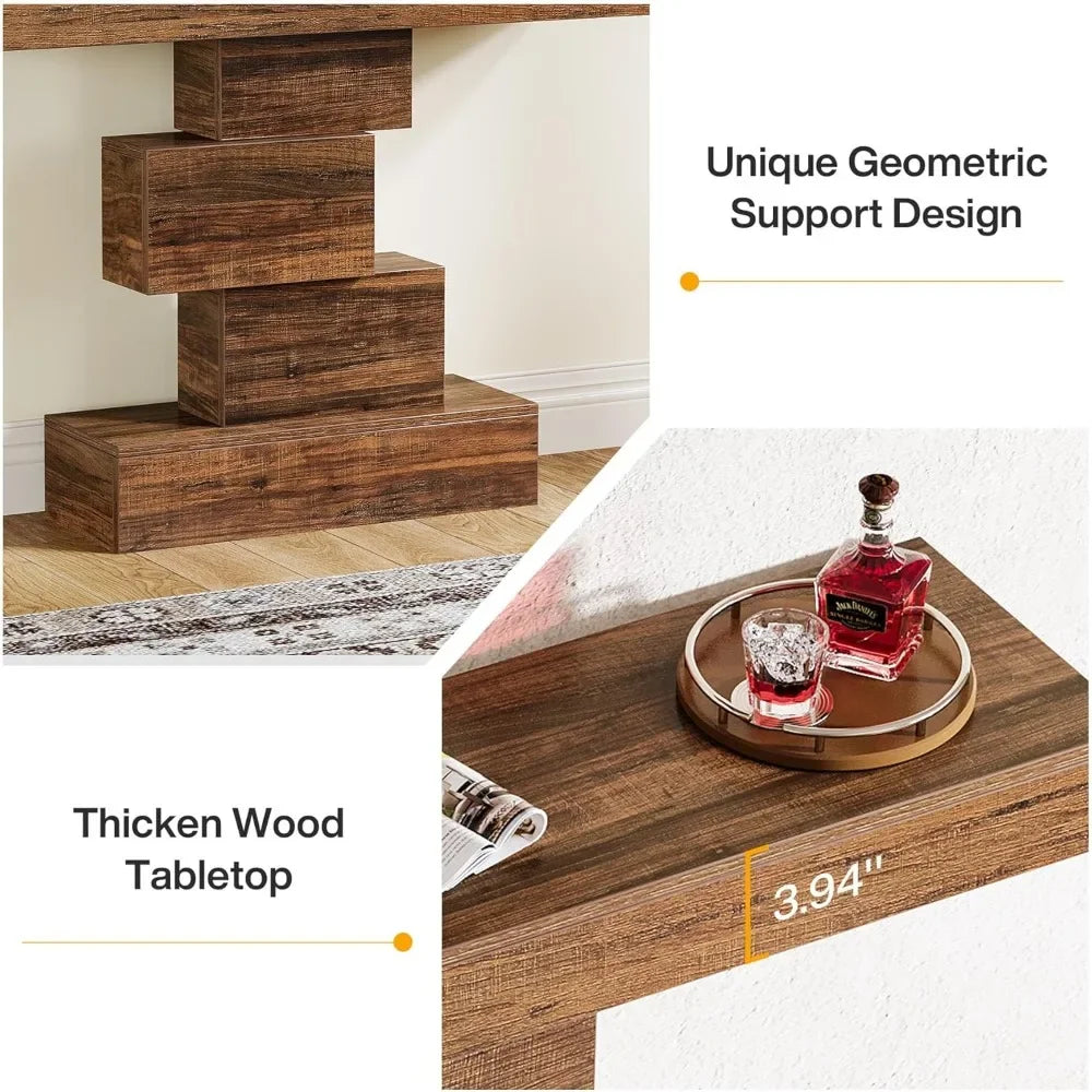Console Table, 42.5-Inch Narrow Wood Sofa Table
Behind Couch with Geometric Base, Industrial Entryway Accent Table