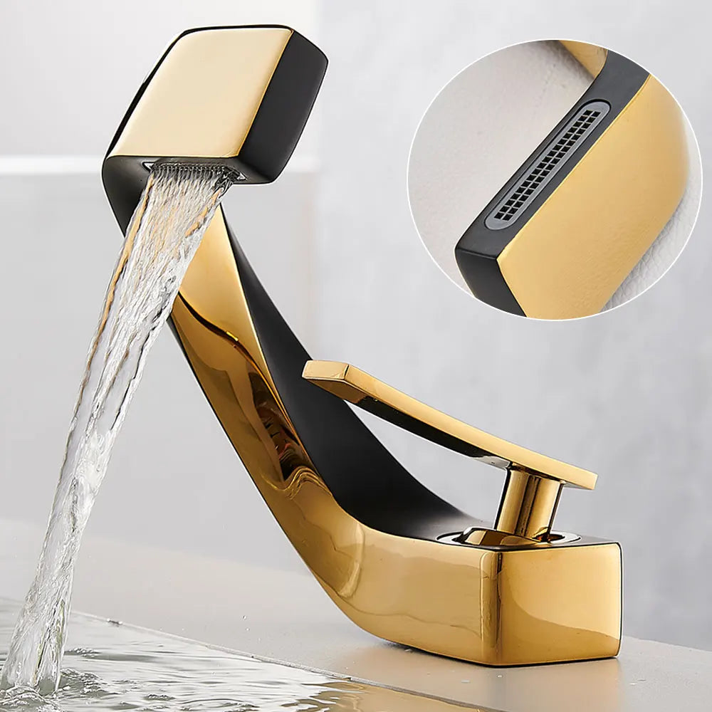 Bathroom Deck Mounted Basin Faucet Black Sink Tap Single Hole Water Tap Hot and Cold mixer faucet