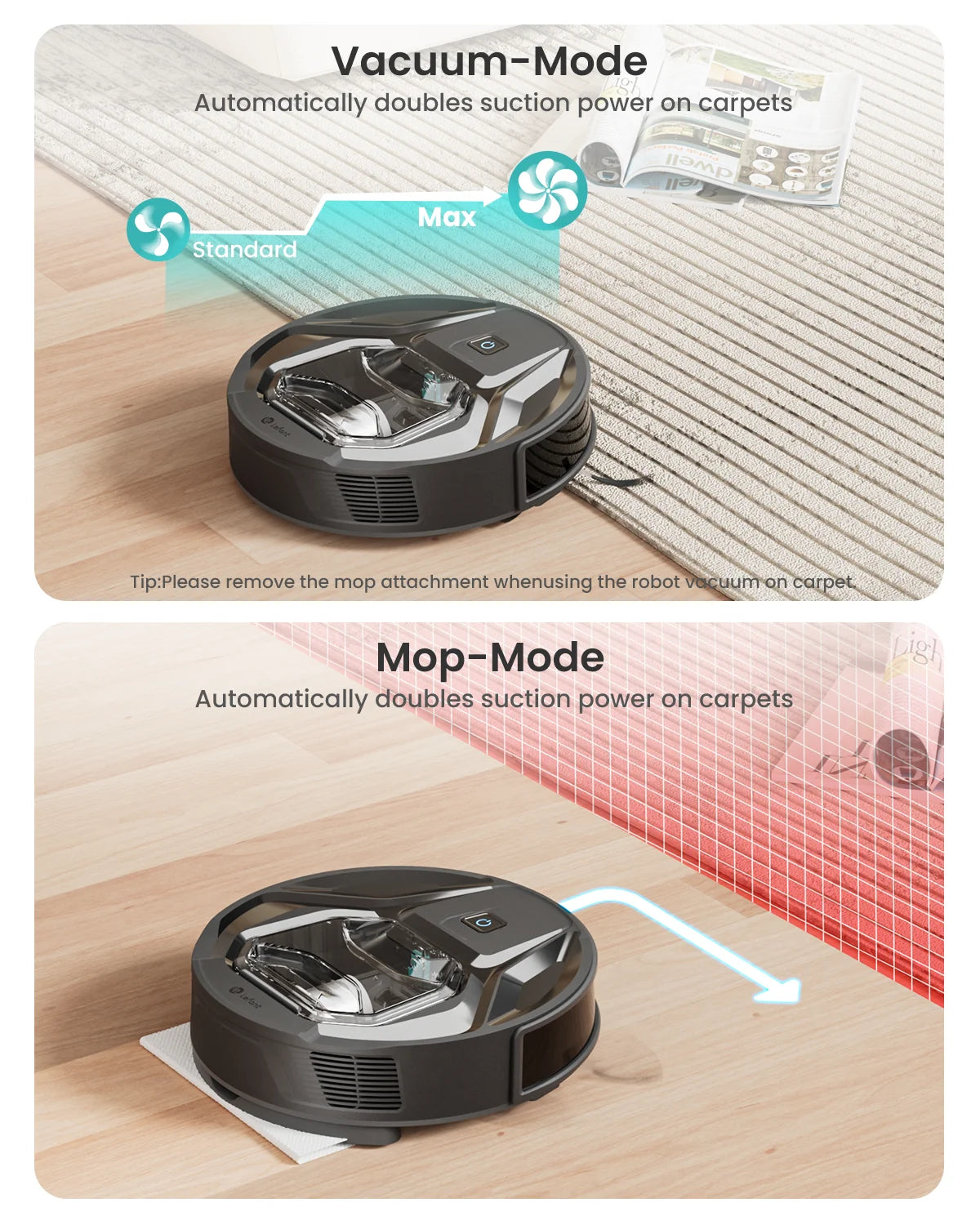 Robot Vacuum Cleaner, 210 Minutes, Visible Dustbin, Ideal for Pet Hair