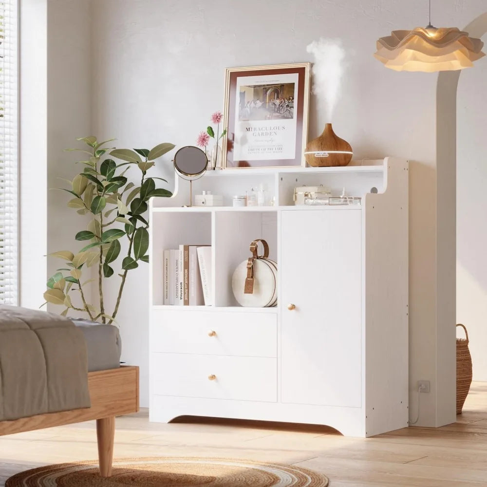Kitchen Coffee Bar Cabinets with Storage, Liquor Cabinet with LED Lights
& Power Outlets, Adjustable Shelf, Drawers, Modern