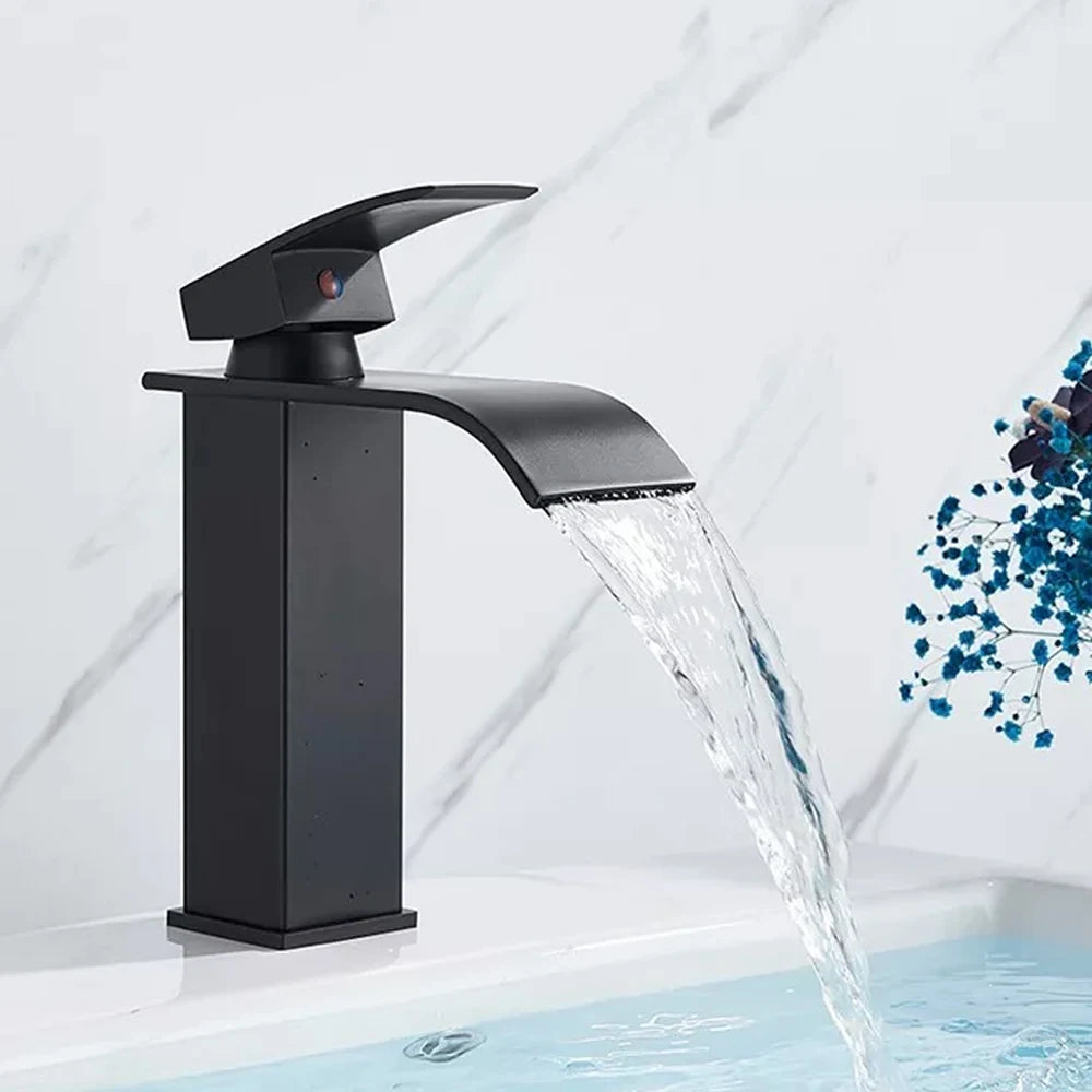 Black Waterfall Bathroom Faucet Basin Vanity Vessel Sinks Mixer Tap Cold And Hot Water