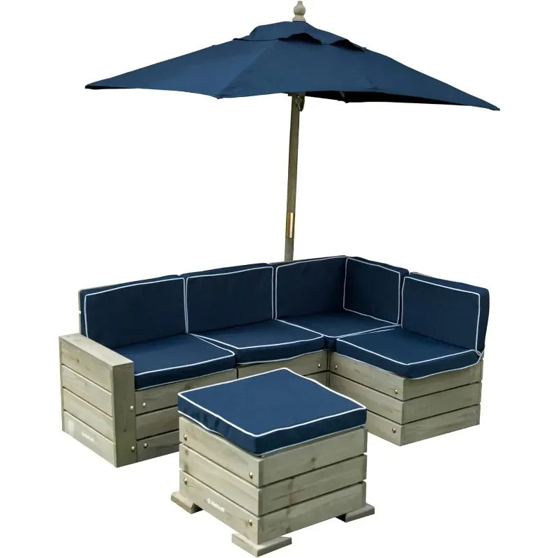 Footstool and Umbrella Set Outdoor Sessions Gardens Sets With Cushion Patio Furniture