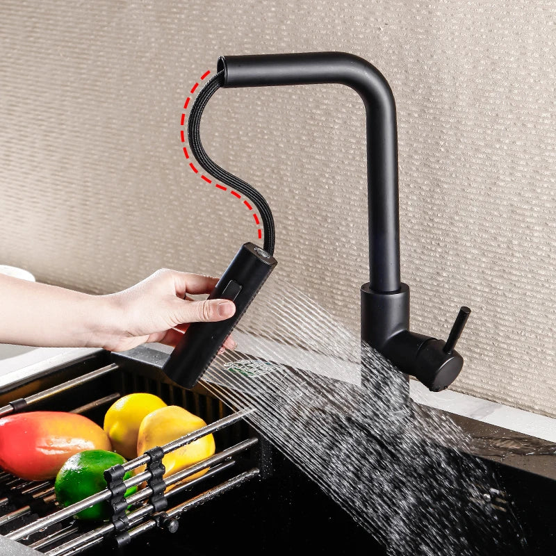 Stainless Steel Kitchen Single Handle Three-in-one Hot and Cold Rotating Faucet
Waterfall Style Pull-down Tap