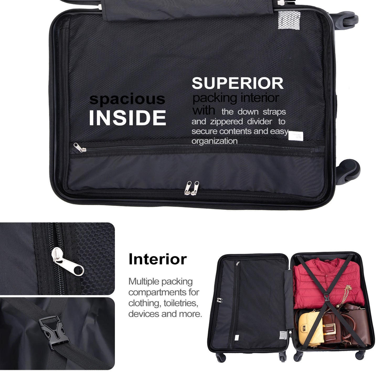 Hardshell Luggage Set,3 Piece Hardside Suitcases with Spinner Wheel
Lightweight Carry-on luggage 20" 24" 28"