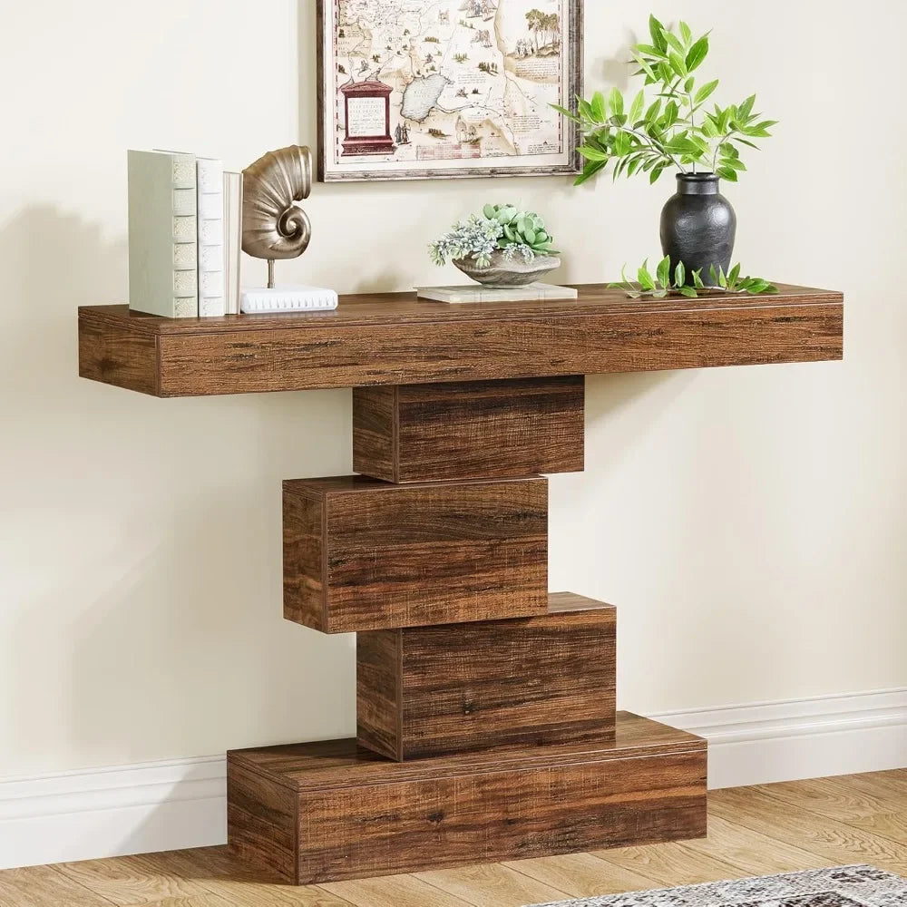 Console Table, 42.5-Inch Narrow Wood Sofa Table
Behind Couch with Geometric Base, Industrial Entryway Accent Table
