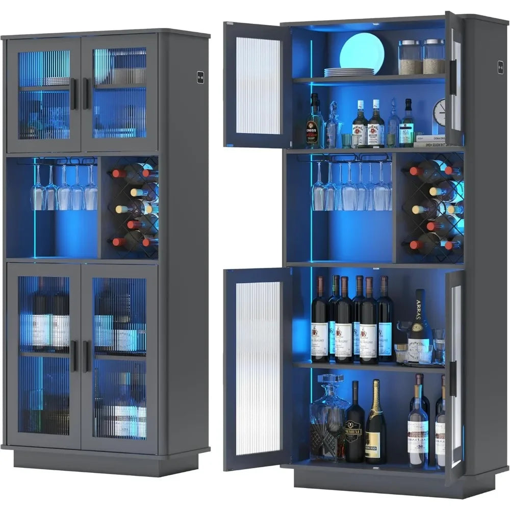 LED Wine Bar Cabinets with Removable Wine Rack,
Cabinets for Liquor with Light Motion Sensor