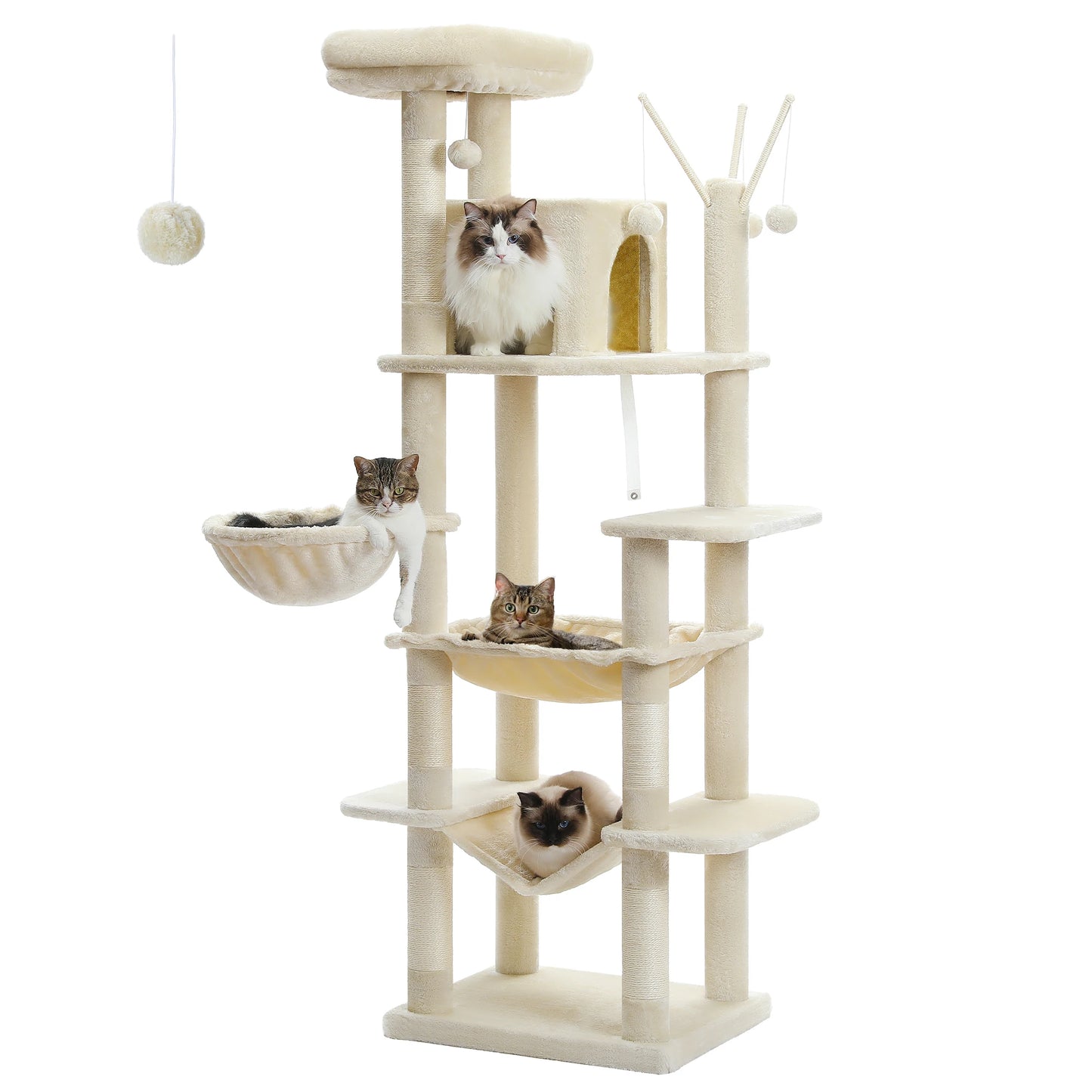 Large Cat Tree Tall Cat Tower for Indoor Cats
Multi-Level Plush Cat Condo with Scratching Posts Scratching Boards Perches Caves