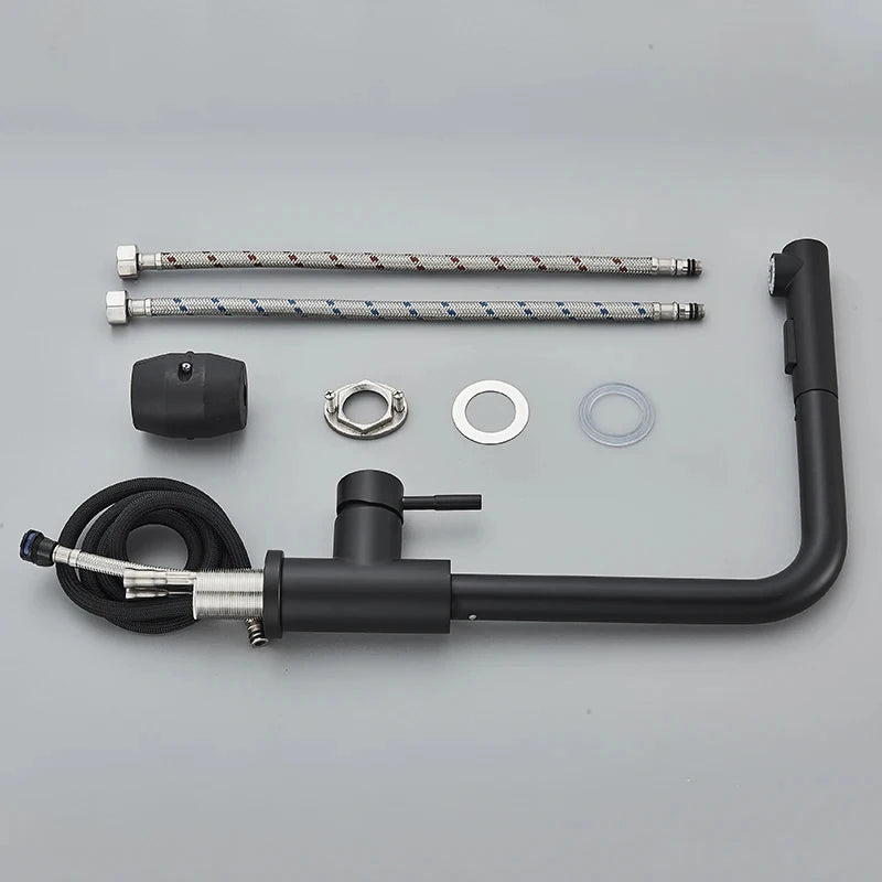Black 360° Rotation Stream Sprayer Nozzle Stainless Steel Hot Cold Taps Kitchen Faucet Deck Mounted Mixer Tap