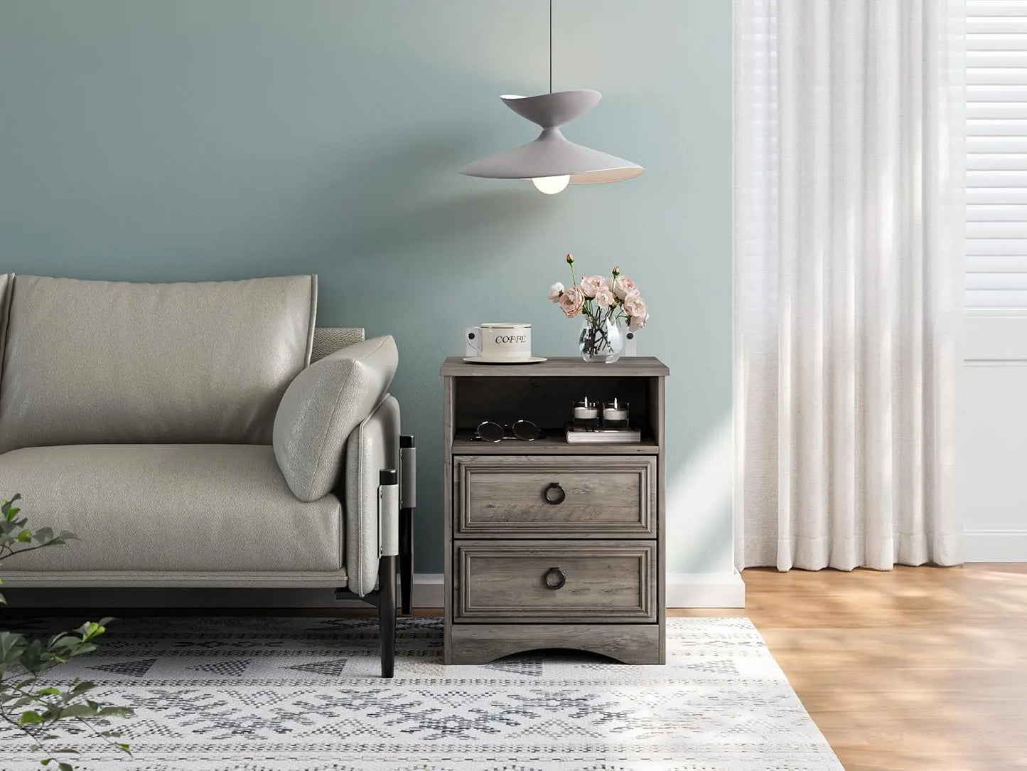 Set of 2, Night Stand with Drawers,
End Table with Open Storage for Bedroom