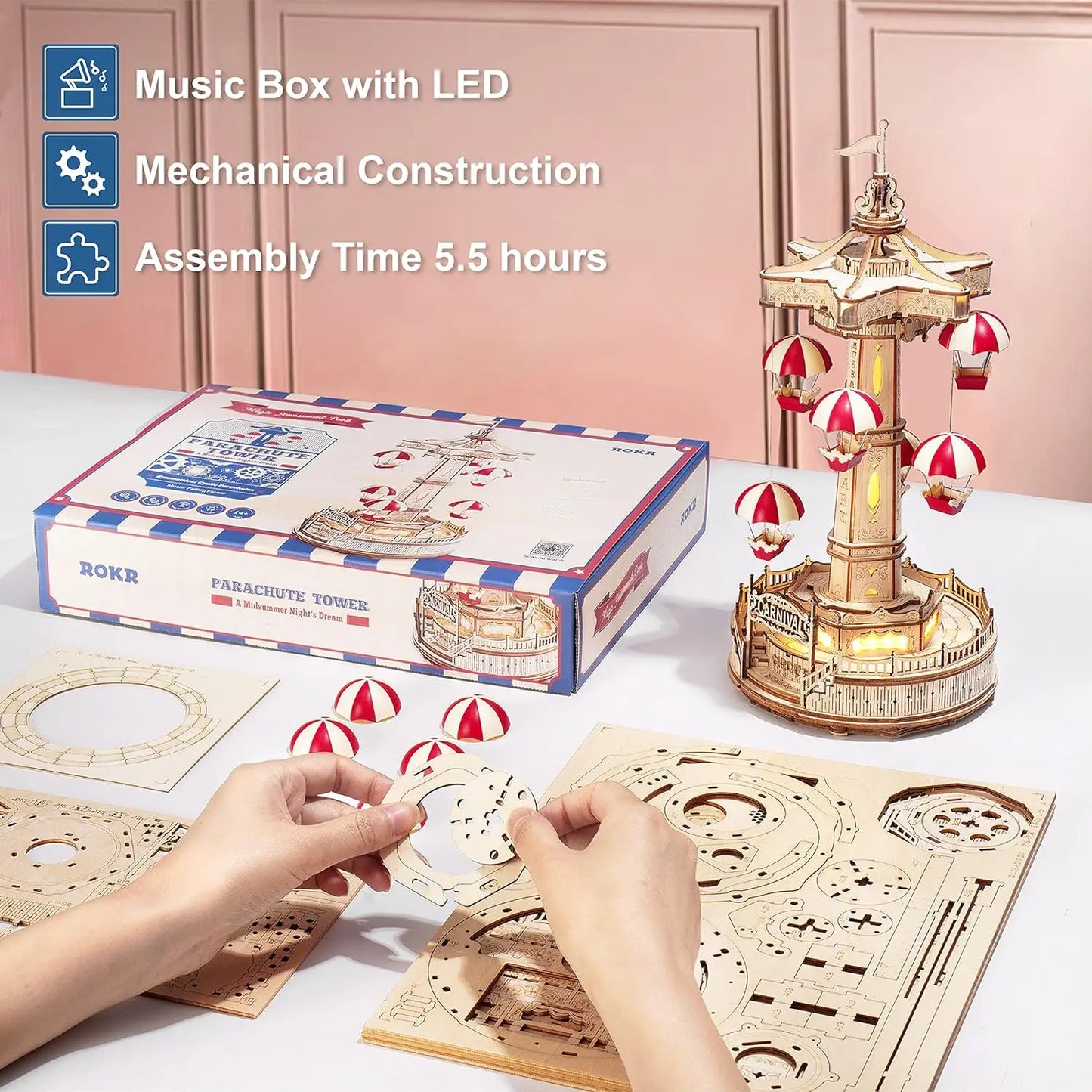 Magic Amusement Park Wooden Toys DIY Music Box Moveable 3D Wooden Puzzle