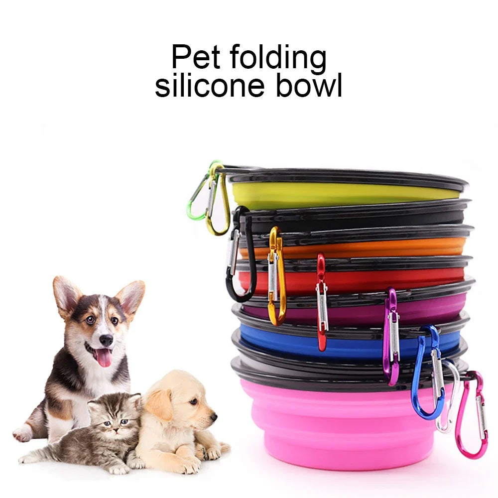 Outdoor Portable Pet Folding Bowl Silicone Dog Feeders with Hanging Hook Cat Dog Bowl Pet Items Dog Food Bowl