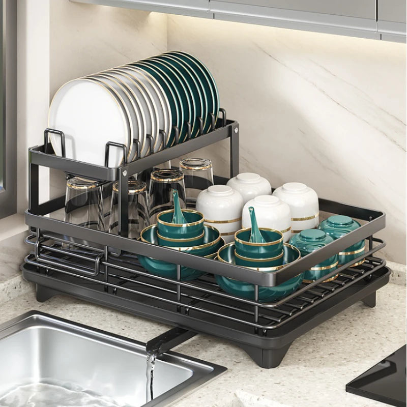 Dish Drying Rack for Kitchen Counter
Large Dish Rack with Drainboard, Adjustable Swivel Spout Rustproof Dish Drainer, Black