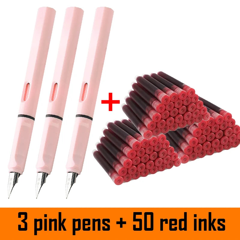 53Pcs Fountain Pen Replaceable Ink Set Black/Blue/Red ink 0.3 Writing Supplies