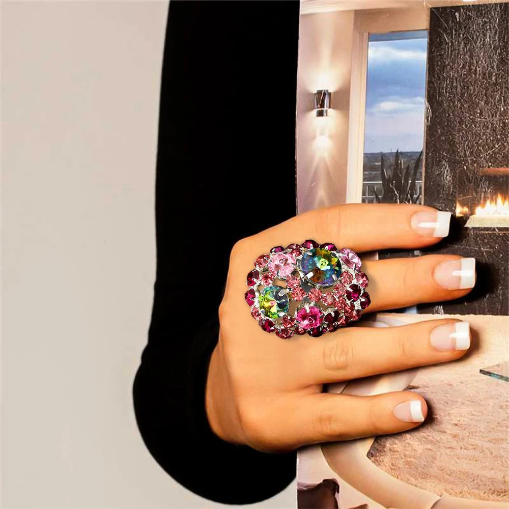 Colorful Crystal Round Rings