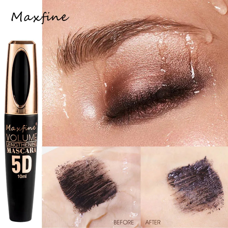 MAXFINE 5D Silk Fiber Eyelash Mascara, the Black Amount and Length of Mascara Are Strong and Lasting, Waterproof and Non-caking