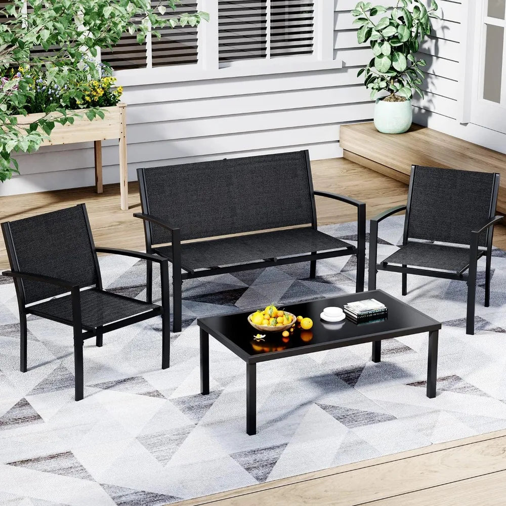 4 Pieces Patio Furniture Set, Outdoo, Black