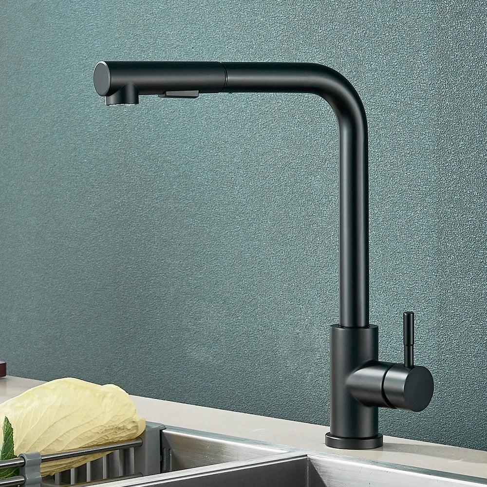 Black Flexible Pull Out Kitchen Faucet Stainless Steel
2 Modes Nozzle Faucets 360 Degree Rotating Hot Cold Water Sink Mixer Tap
