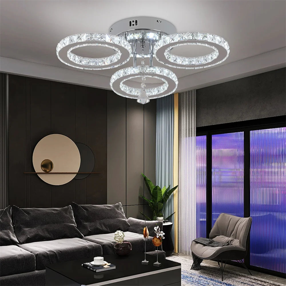 5 Fixture Flush Mount Rings, Dimmable, Crystal Chandalier